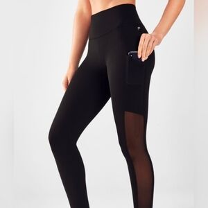 NWT Fabletics PowerHold High-Waist Black Mesh Panel Leggings with Side Pocket S